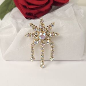 Vintage AJC Auroa Borealis Crystal Starburst Brooch Signed